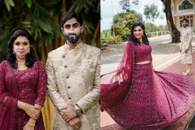 lockdown bridal lehenga punjabi matching mask