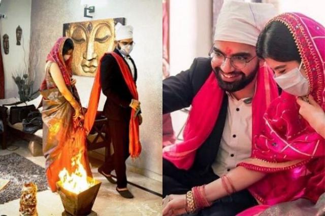 lockdown bridal lehenga simple matching mask