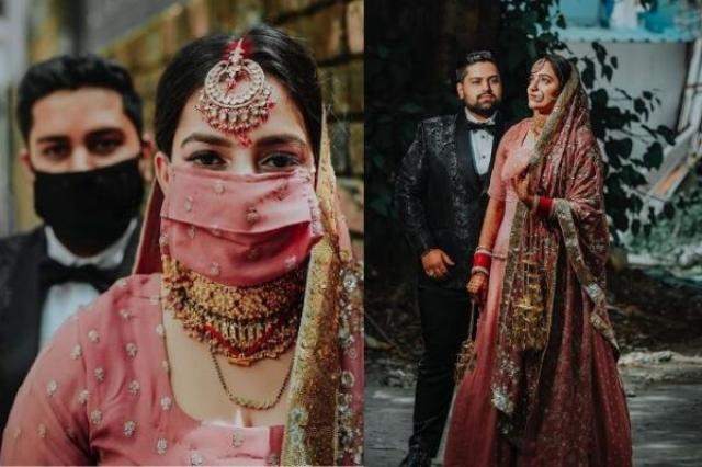 lockdown bridal lehenga simple matching mask